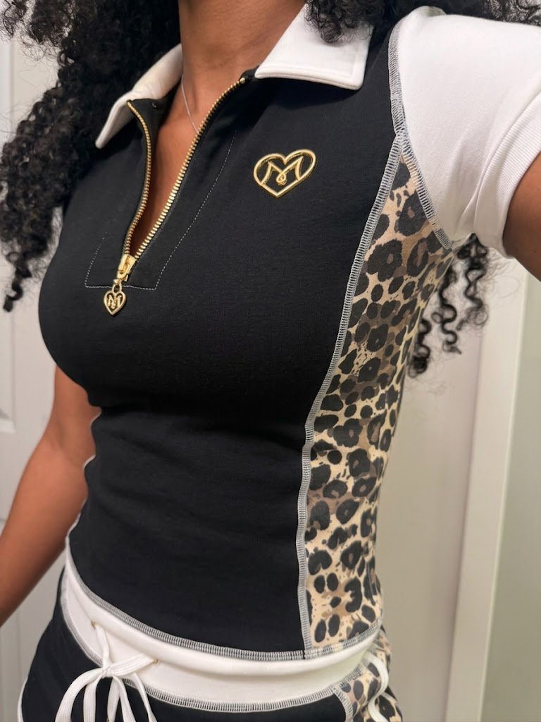 PREORDER Leopard Panel Polo Set (Black)
