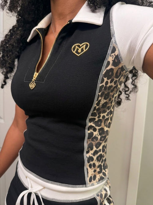 PREORDER Leopard Panel Polo Set (Black)