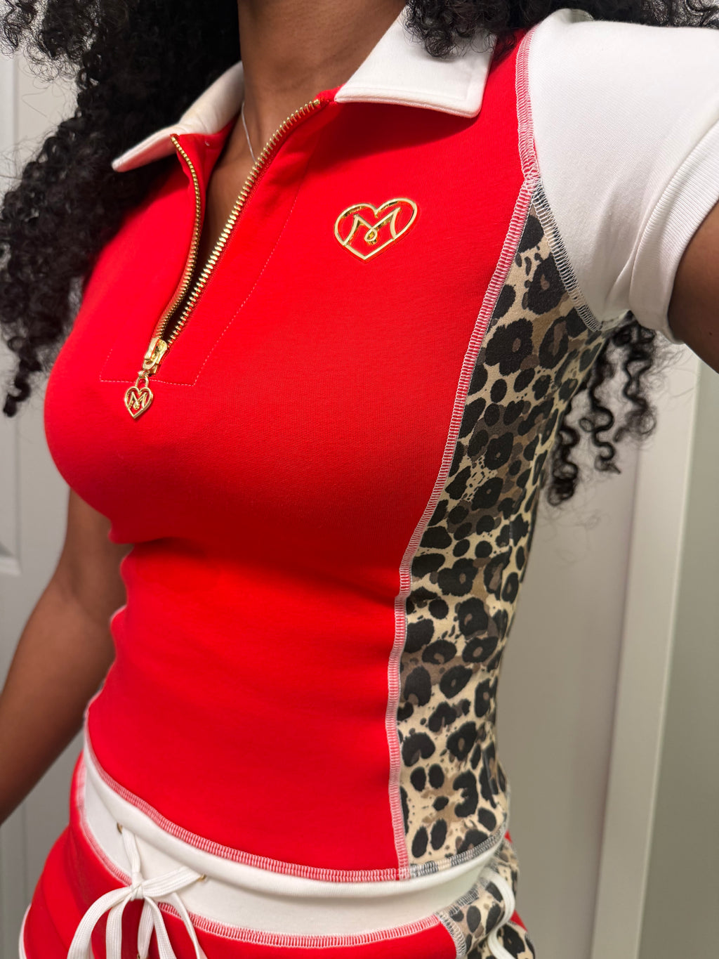 PREORDER Leopard Panel Polo Set (Red)